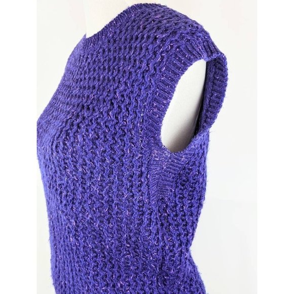 Women's Purple Sleeveless Knit Sweater Top Chunky Weave Pullover Sweater Vest - Picture 8 of 8